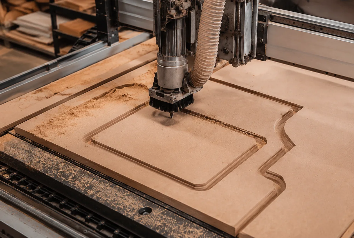 Máy CNC đang gia công một tấm ván